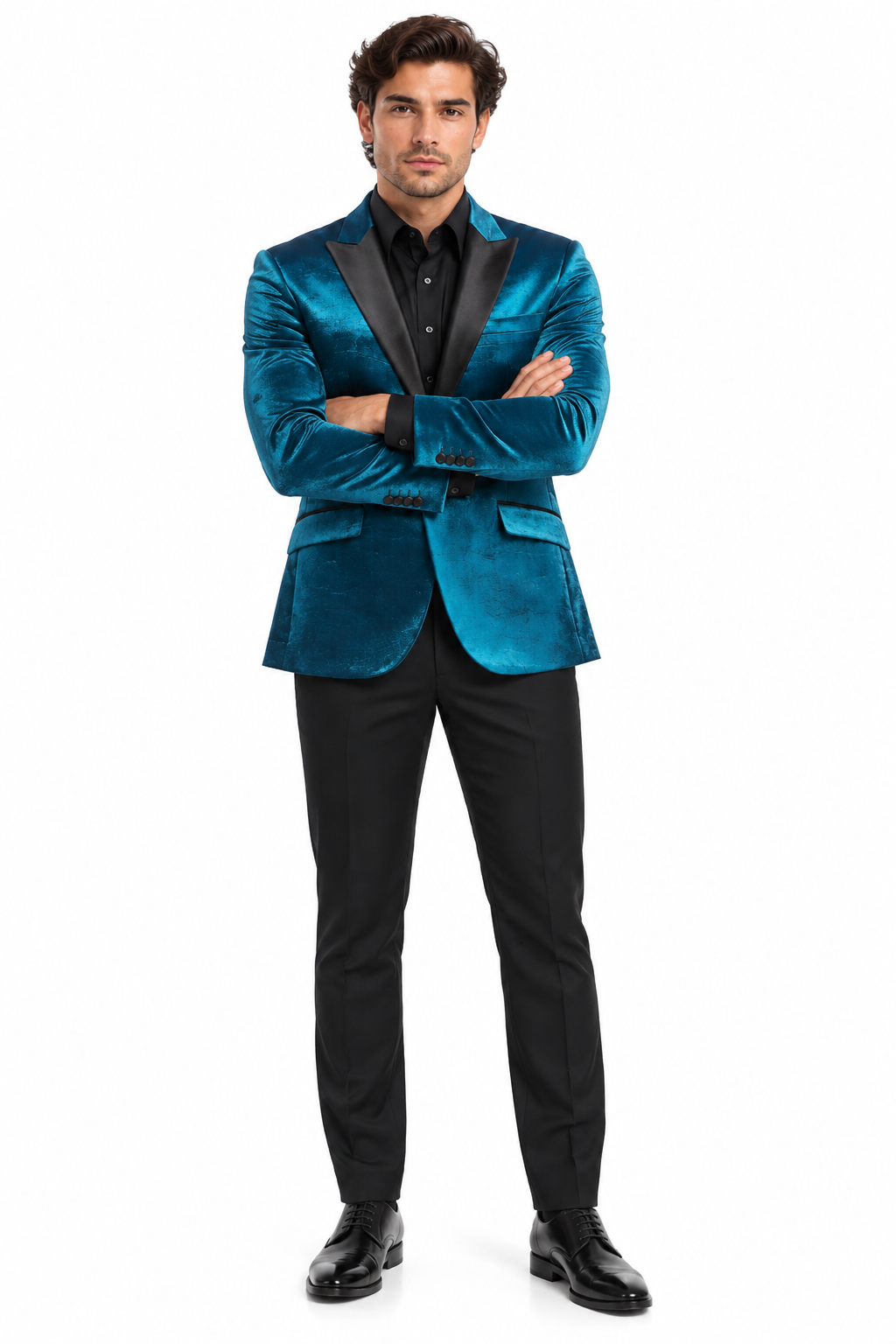 Turquoise Tuxedo Jacket Shiny Slim Fit With Peak Lapel - Blazer