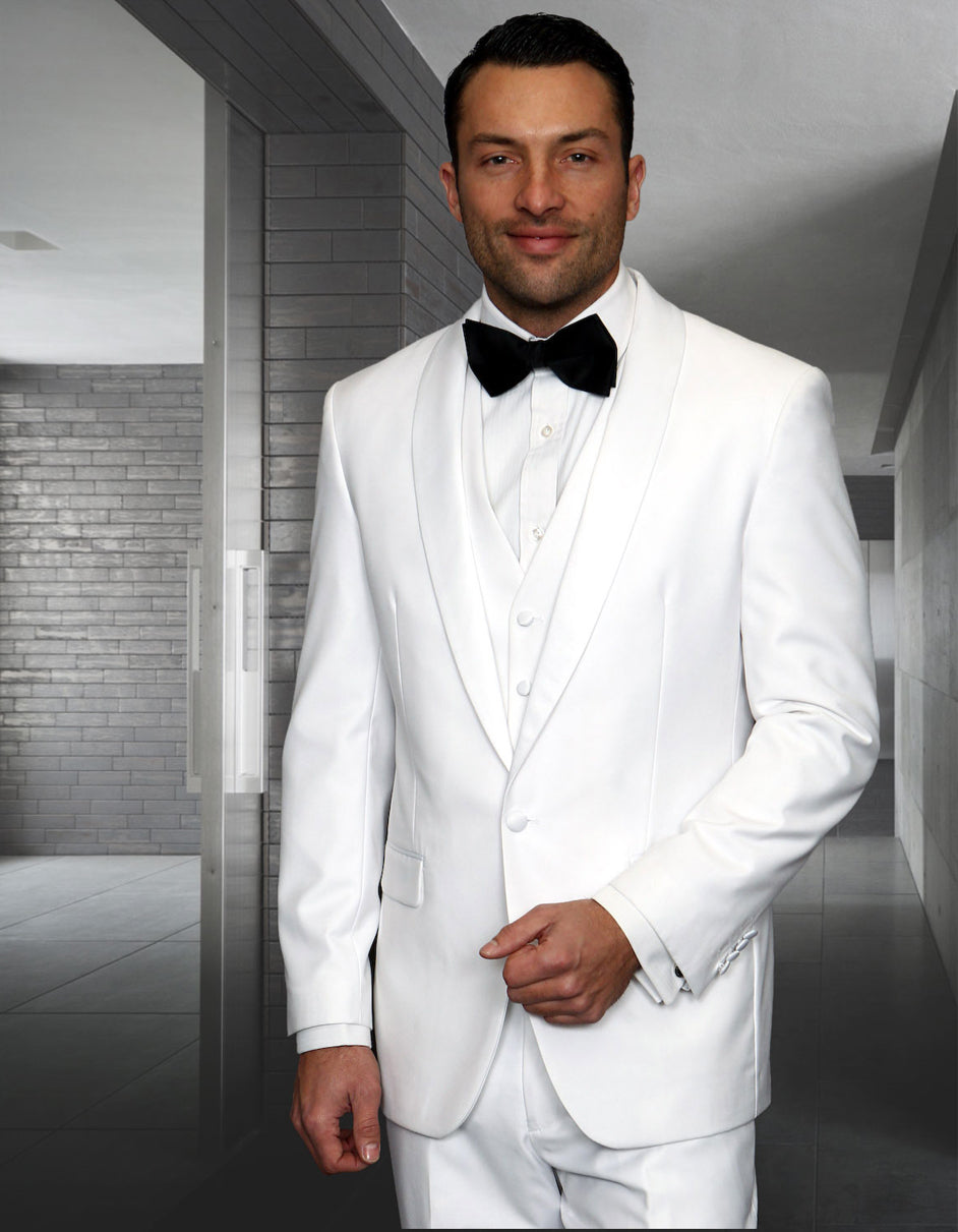 Slim Wool Shawl Lapel White Tuxedo