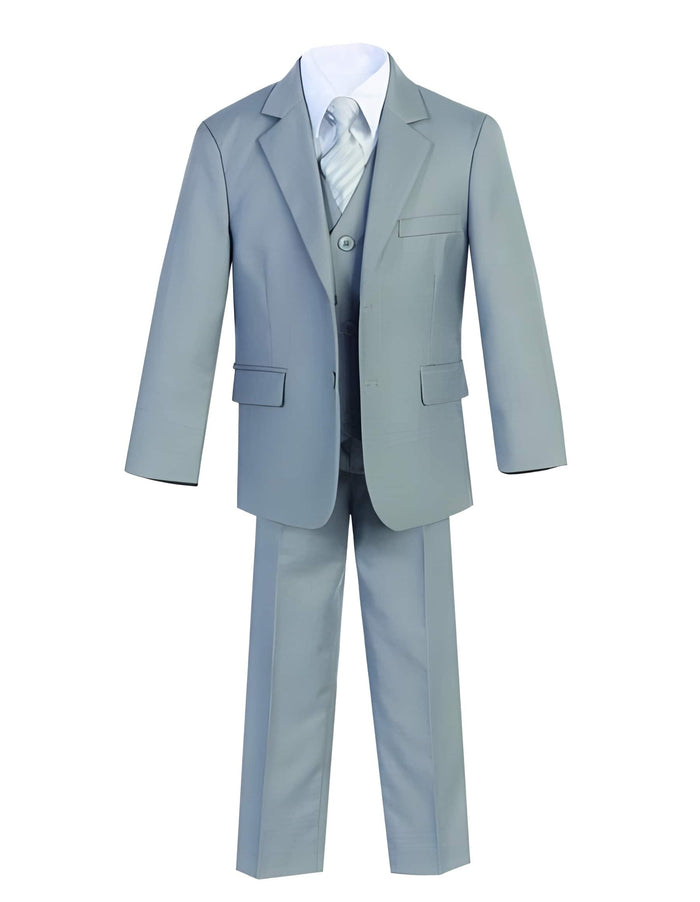 Two Buttons 5 Piece Light Gray Set Cotton Blend Formal Suit For Kids Toddler Suits for Weddings