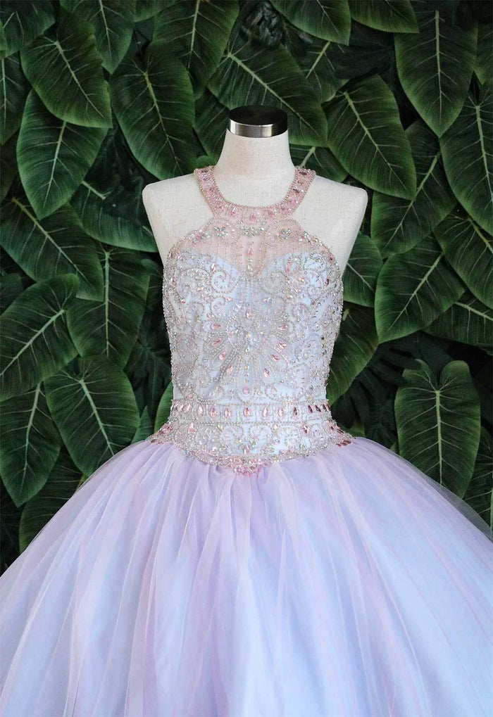 Two-Tone Beaded Halter Quinceañera Dress by Calla KY79398