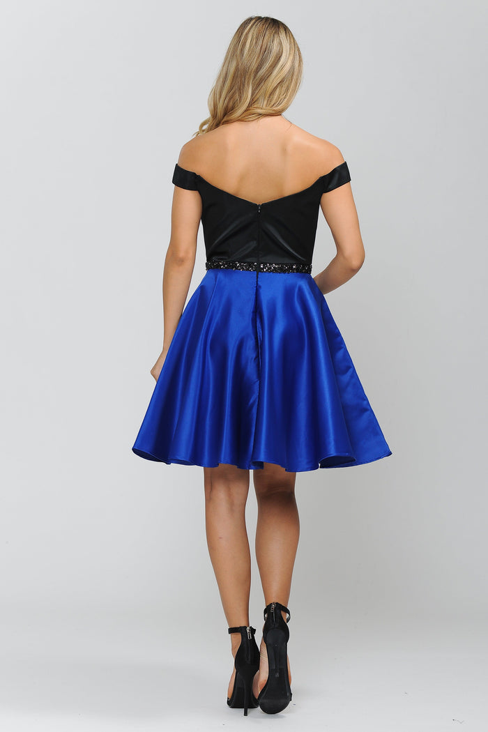 Poly USA 8532 Two-Tone Short Off the Shoulder Dress
