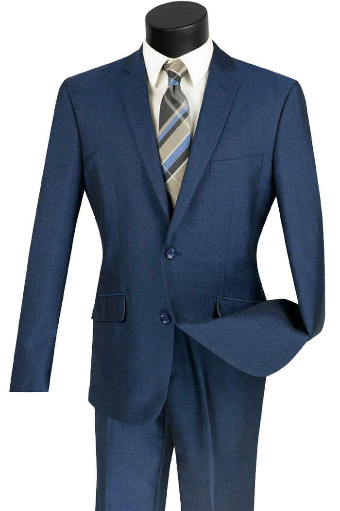 Men's Blue 2 Button Slim Fit Textured Suit