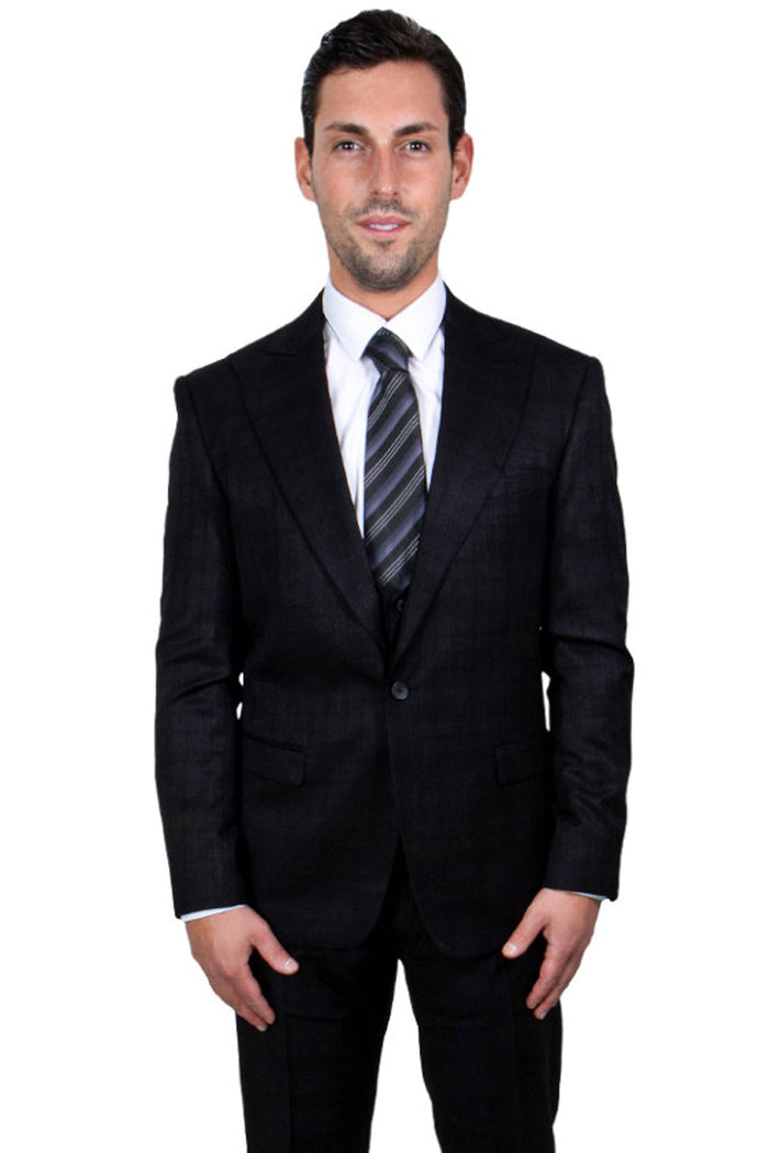 Stacy Adams Glen Plaid One Button Vested Suit