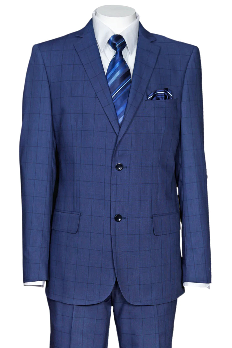 Modern Fit Men's Navy Windowpane Suit, 2-Button