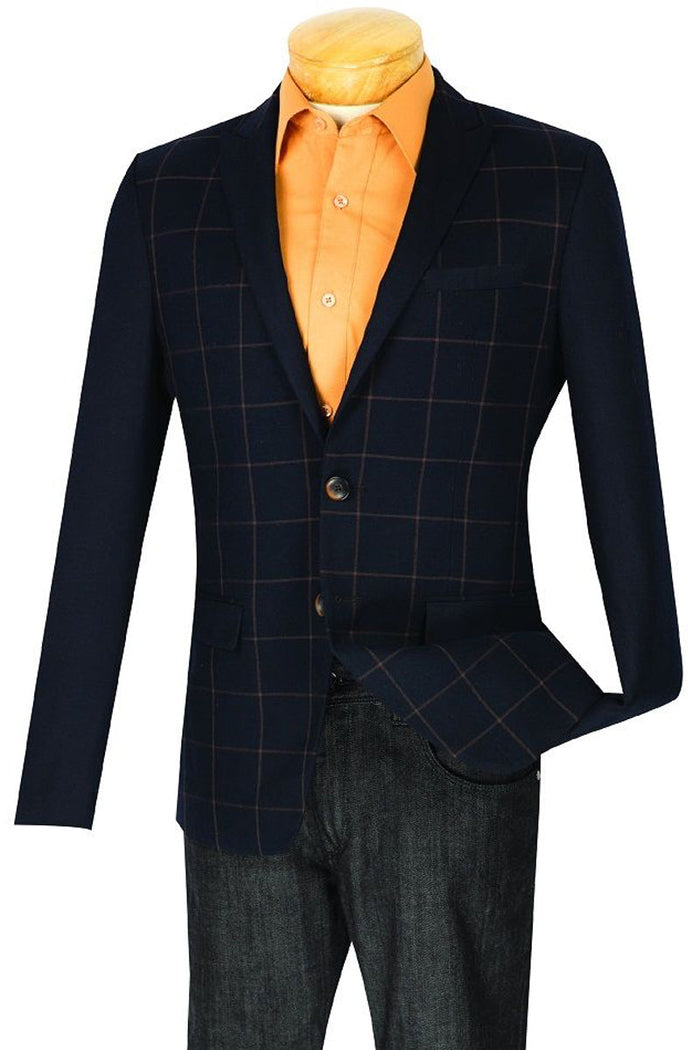 2 Button Windowpane Blazer with Solid Sleeves, Grey