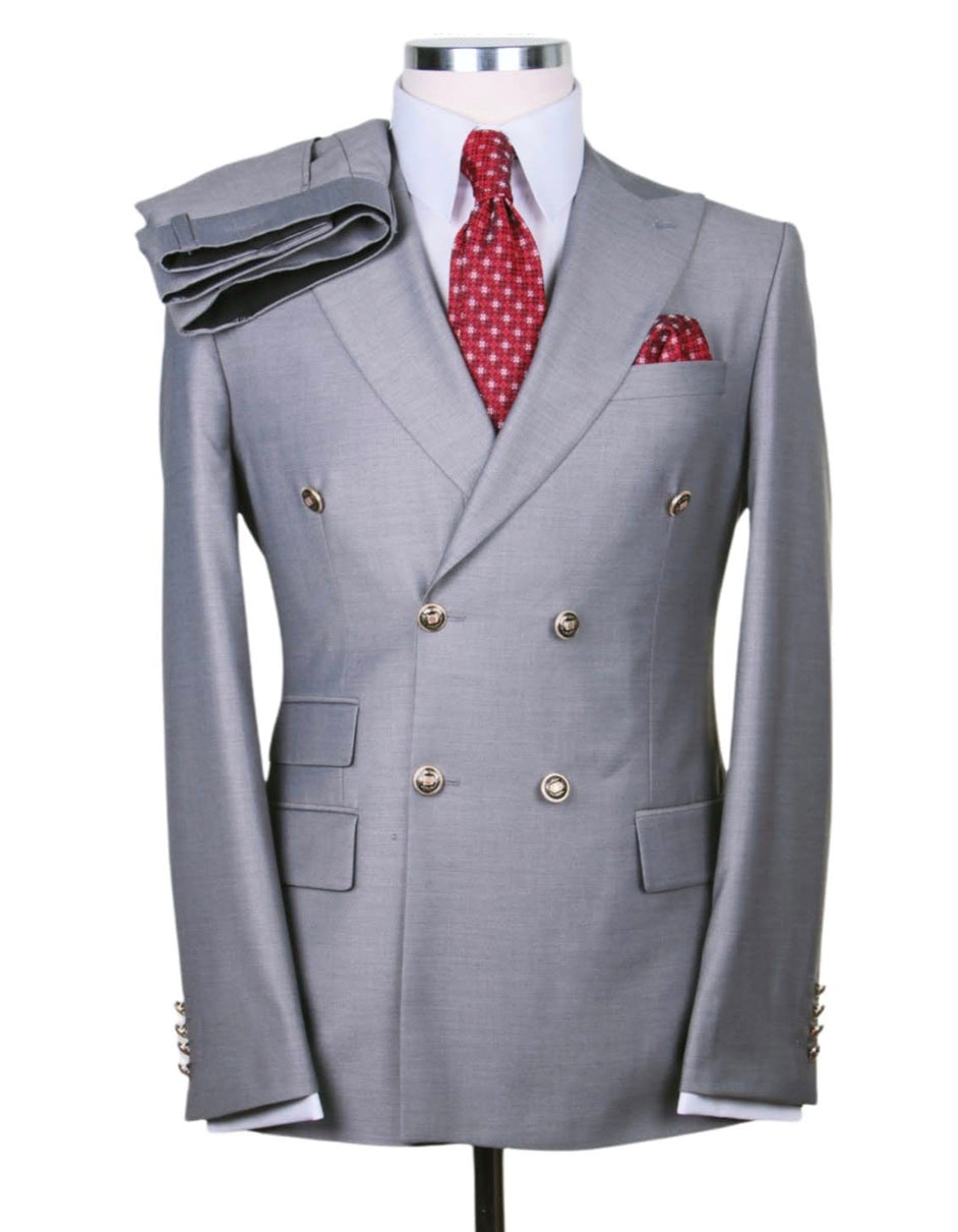 Modern Fit Double Breasted Wool Suit - Gold Buttons