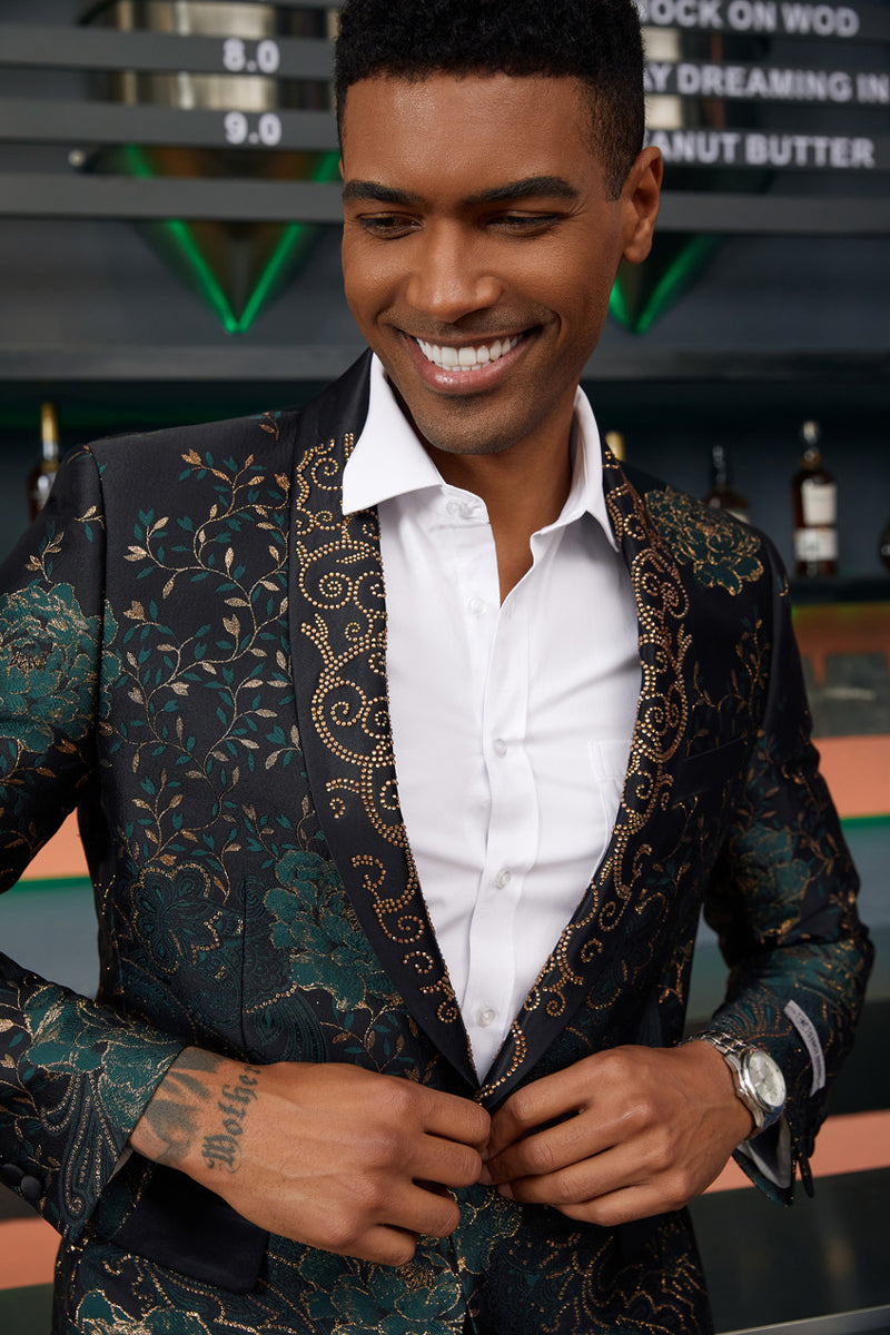 Stacy Adams Green & Gold Floral Tuxedo Jacket