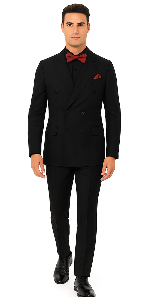 Ultra Slim Fit Double Breasted Black Suit - Narrow Leg Pants - Gucci Cut - Tapered Jacket