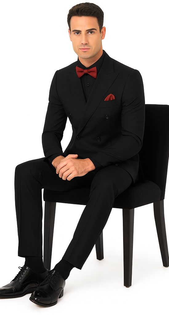 Ultra Slim Fit Double Breasted Black Suit - Narrow Leg Pants - Gucci Cut - Tapered Jacket