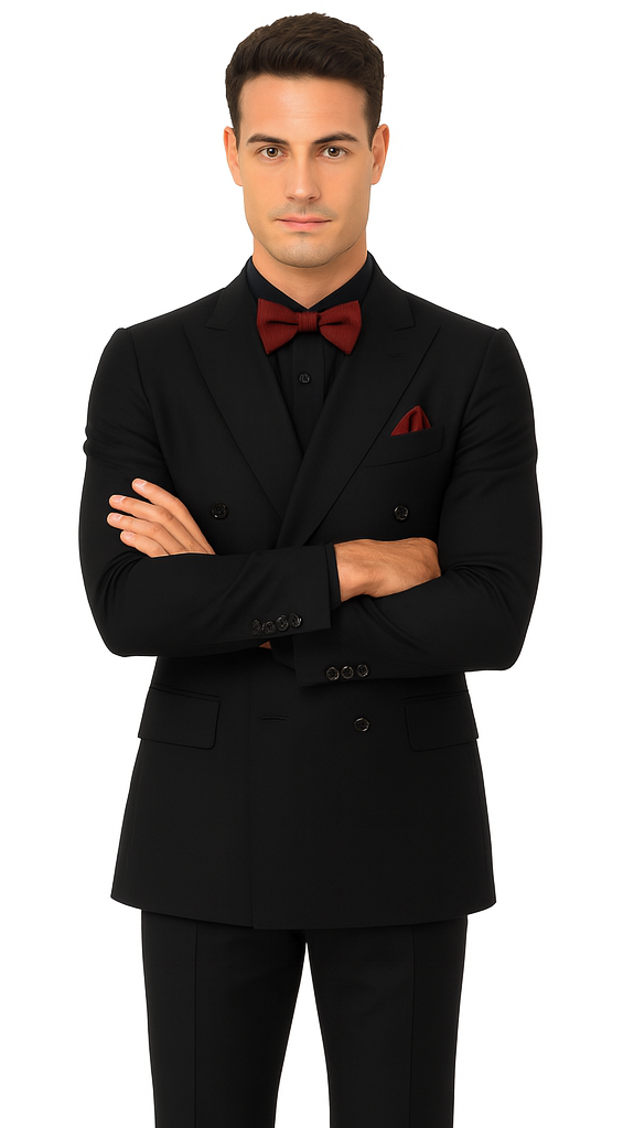 Ultra Slim Fit Double Breasted Black Suit - Narrow Leg Pants - Gucci Cut - Tapered Jacket