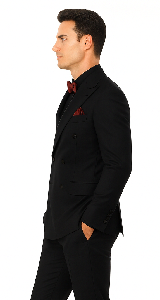 Ultra Slim Fit Double Breasted Black Suit - Narrow Leg Pants - Gucci Cut - Tapered Jacket