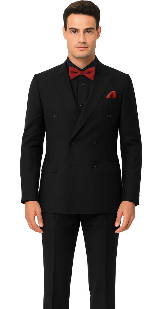 Ultra Slim Fit Double Breasted Black Suit - Narrow Leg Pants - Gucci Cut - Tapered Jacket