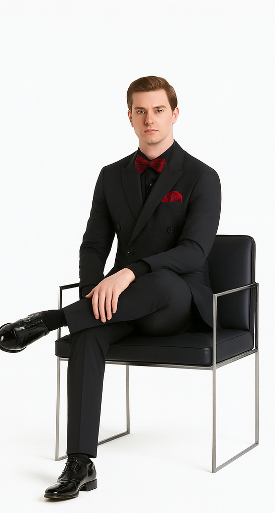 Ultra Slim Fit Double Breasted Charcoal Suit - Narrow Leg Pants - Gucci Cut - Tapered Jacket