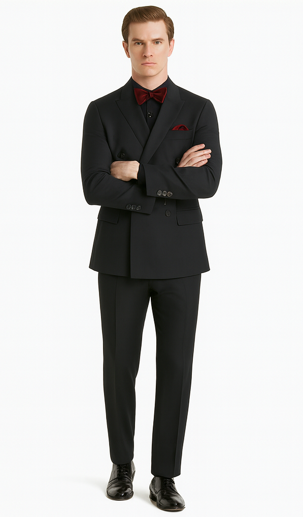 Ultra Slim Fit Double Breasted Charcoal Suit - Narrow Leg Pants - Gucci Cut - Tapered Jacket