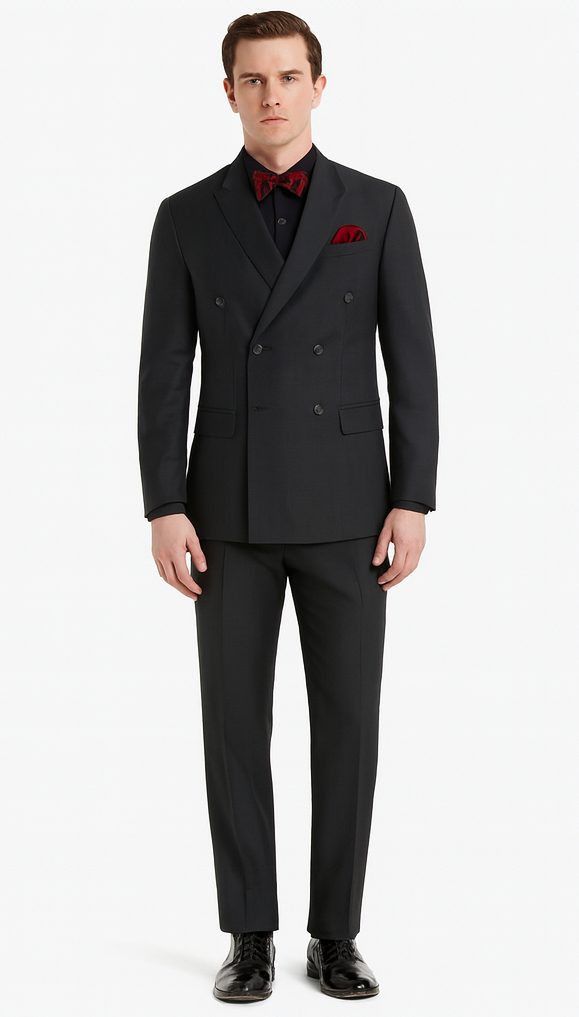 Ultra Slim Fit Double Breasted Charcoal Suit - Narrow Leg Pants - Gucci Cut - Tapered Jacket