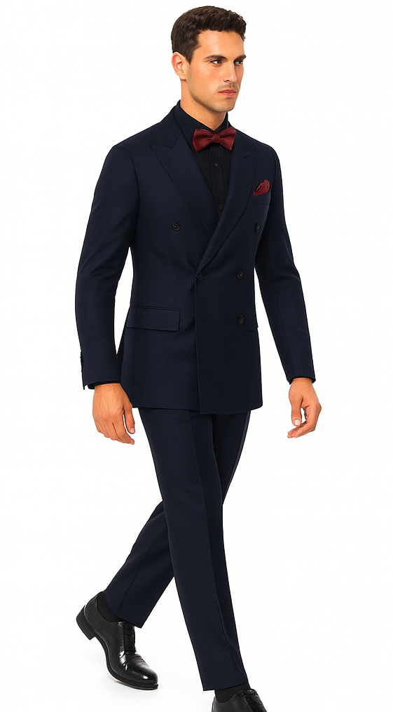Ultra Slim Fit Double Breasted Dark Navy Suit - Narrow Leg Pants - Gucci Cut - Tapered Jacket