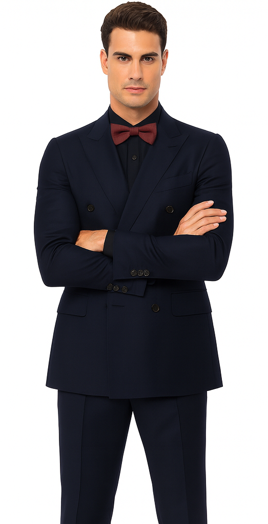 Ultra Slim Fit Double Breasted Dark Navy Suit - Narrow Leg Pants - Gucci Cut - Tapered Jacket