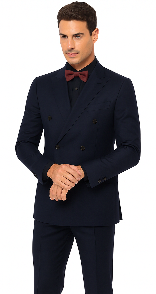 Ultra Slim Fit Double Breasted Dark Navy Suit - Narrow Leg Pants - Gucci Cut - Tapered Jacket