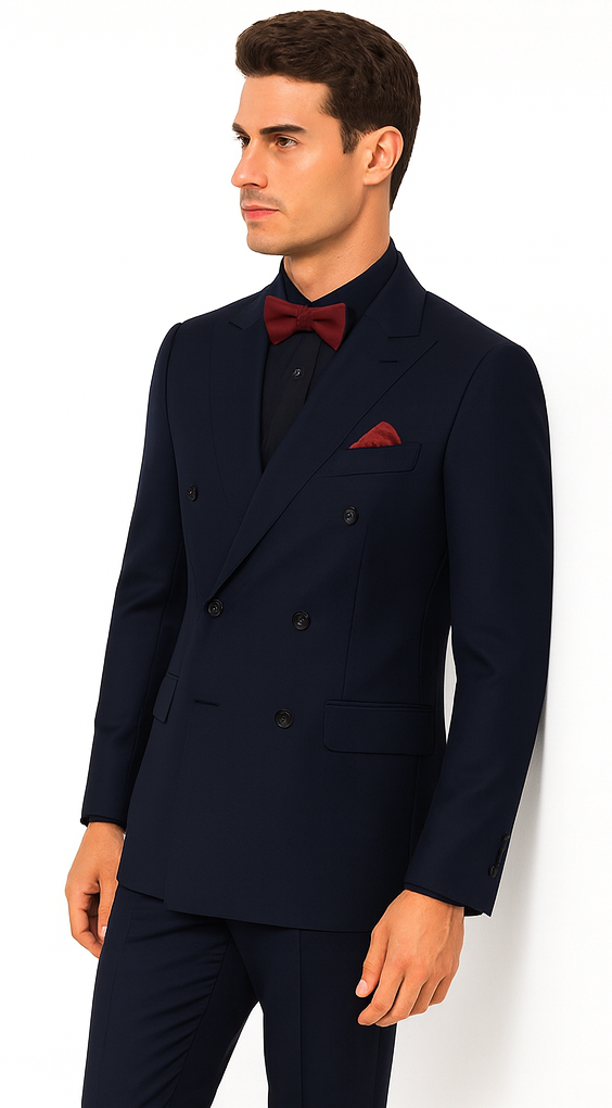 Ultra Slim Fit Double Breasted Dark Navy Suit - Narrow Leg Pants - Gucci Cut - Tapered Jacket