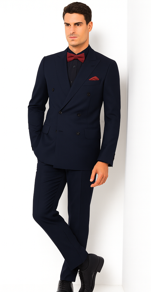 Ultra Slim Fit Double Breasted Dark Navy Suit - Narrow Leg Pants - Gucci Cut - Tapered Jacket