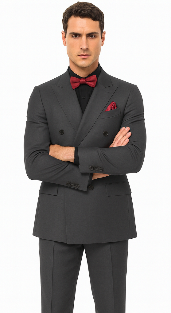 Ultra Slim Fit Double Breasted Light Grey Suit - Narrow Leg Pants - Gucci Cut - Tapered Jacket