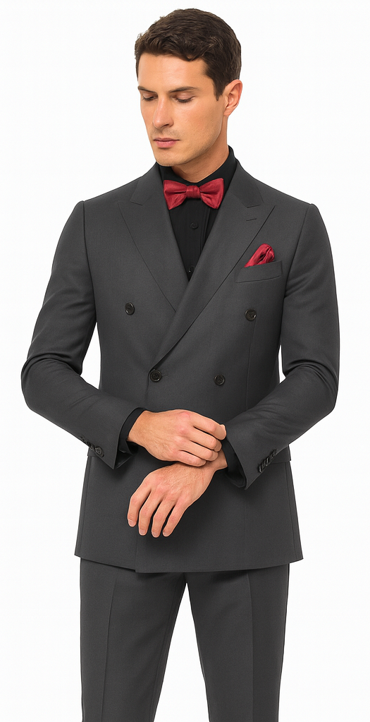 Ultra Slim Fit Double Breasted Light Grey Suit - Narrow Leg Pants - Gucci Cut - Tapered Jacket