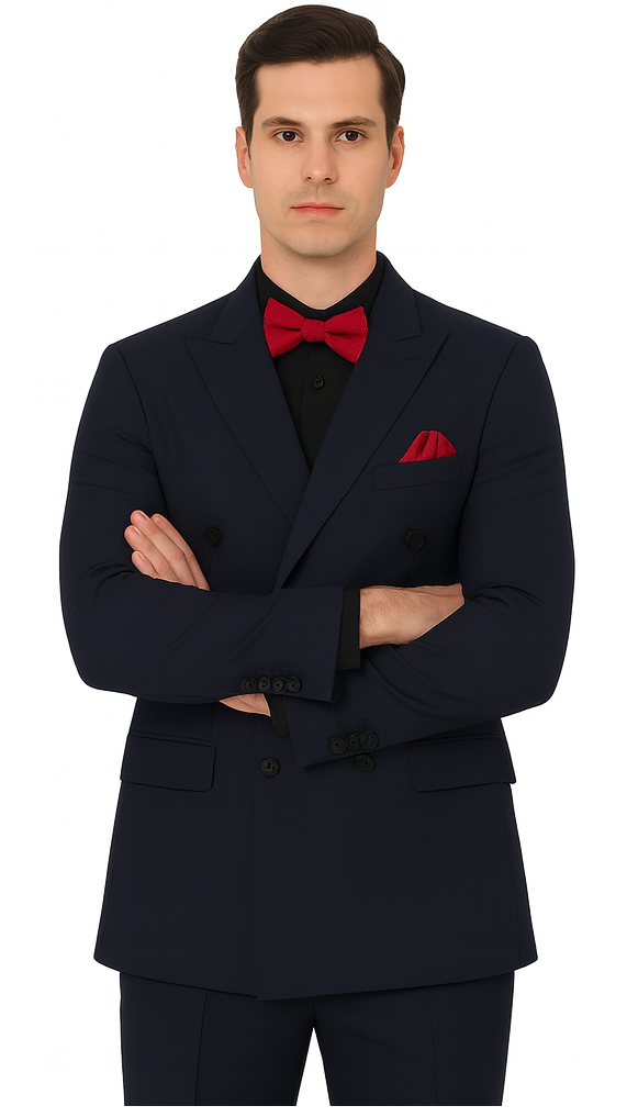 Ultra Slim Fit Double Breasted Navy Suit - Narrow Leg Pants - Gucci Cut - Tapered Jacket