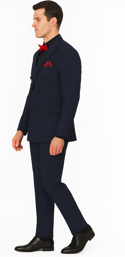 Ultra Slim Fit Double Breasted Navy Suit - Narrow Leg Pants - Gucci Cut - Tapered Jacket