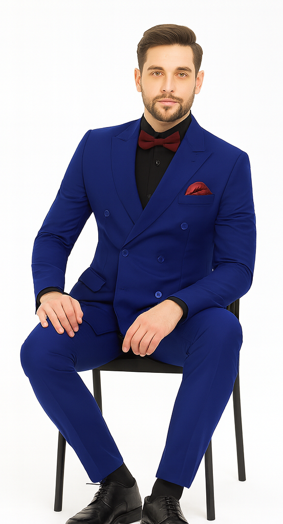 Ultra Slim Fit Double Breasted Sapphire Suit - Narrow Leg Pants - Gucci Cut - Tapered Jacket