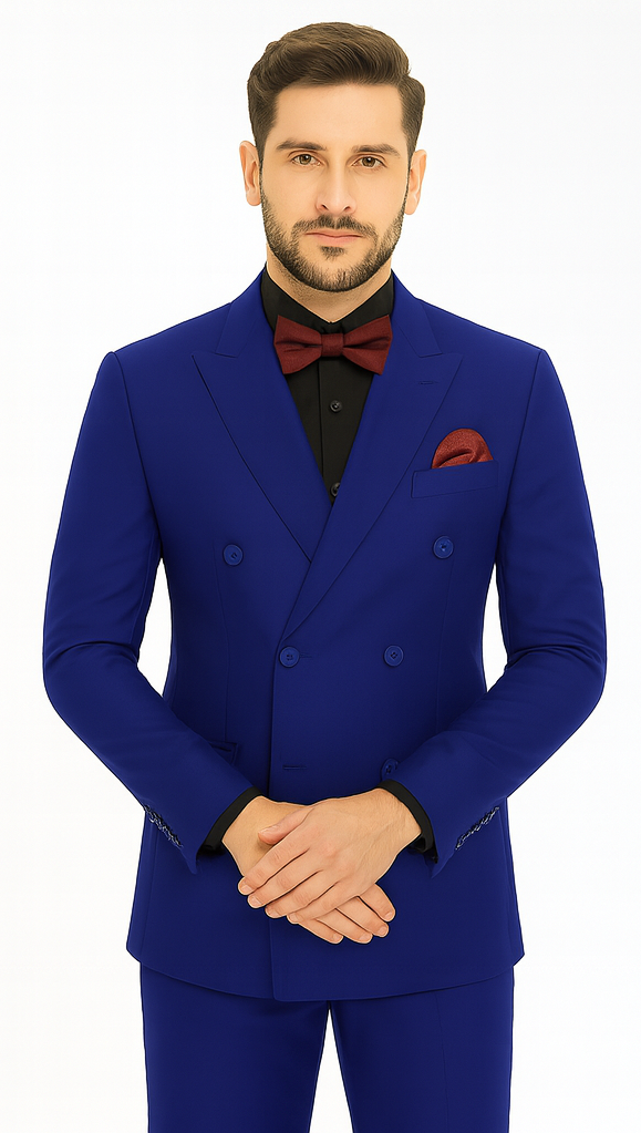 Ultra Slim Fit Double Breasted Sapphire Suit - Narrow Leg Pants - Gucci Cut - Tapered Jacket