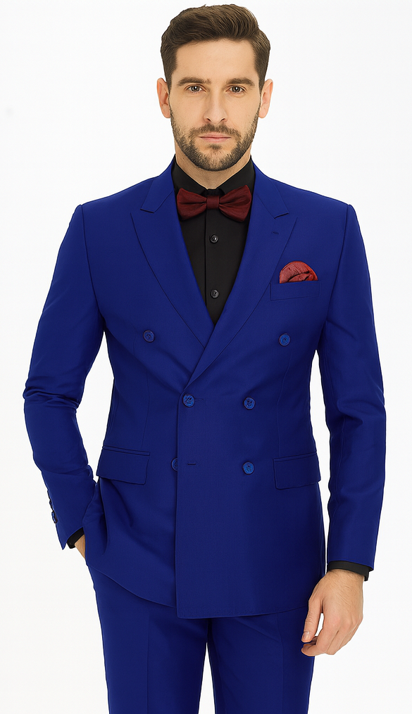Ultra Slim Fit Double Breasted Sapphire Suit - Narrow Leg Pants - Gucci Cut - Tapered Jacket