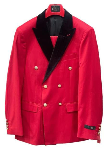 Red Velvet Lapel Double-Breasted Tuxedo