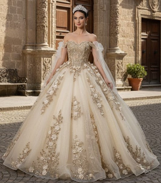 Plus Size Ball Gown in Champagne/Gold | Formal Quinceanera Dress by LK280