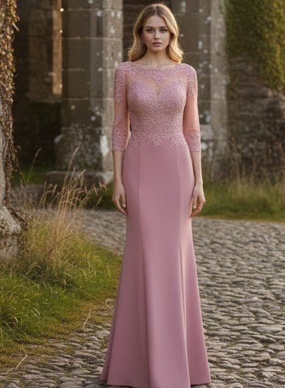 3/4 Sleeve Mother Of The Bride Dress Long Mermaid Gala Evening Gown