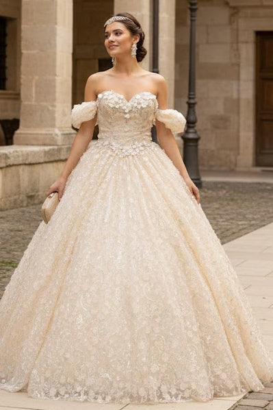 3D Floral Off Shoulder Ball Gown by Elizabeth K GL3019