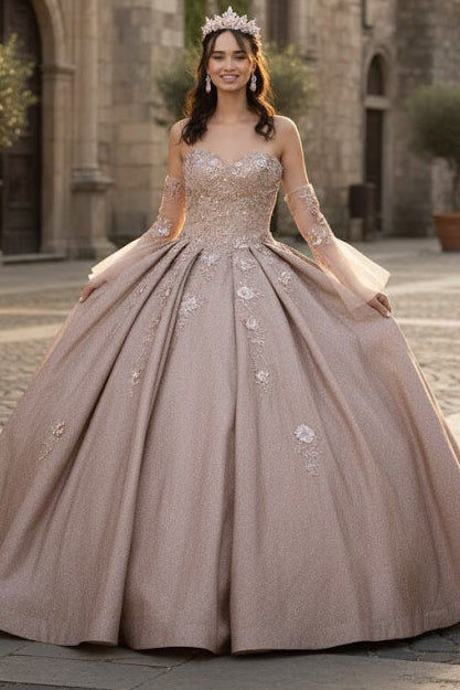 Burgundy & Gold Quinceanera Gown by Elizabeth K GL1912