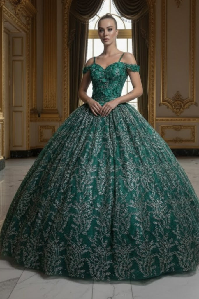 Layla K LK204 Detachable Cape Glitter 3D Floral Applique Quince Gown