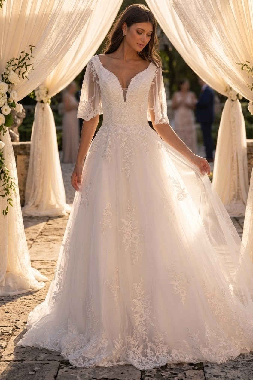Primavera Couture 11134 - Embroidered Appliqué A-Line Wedding Dress
