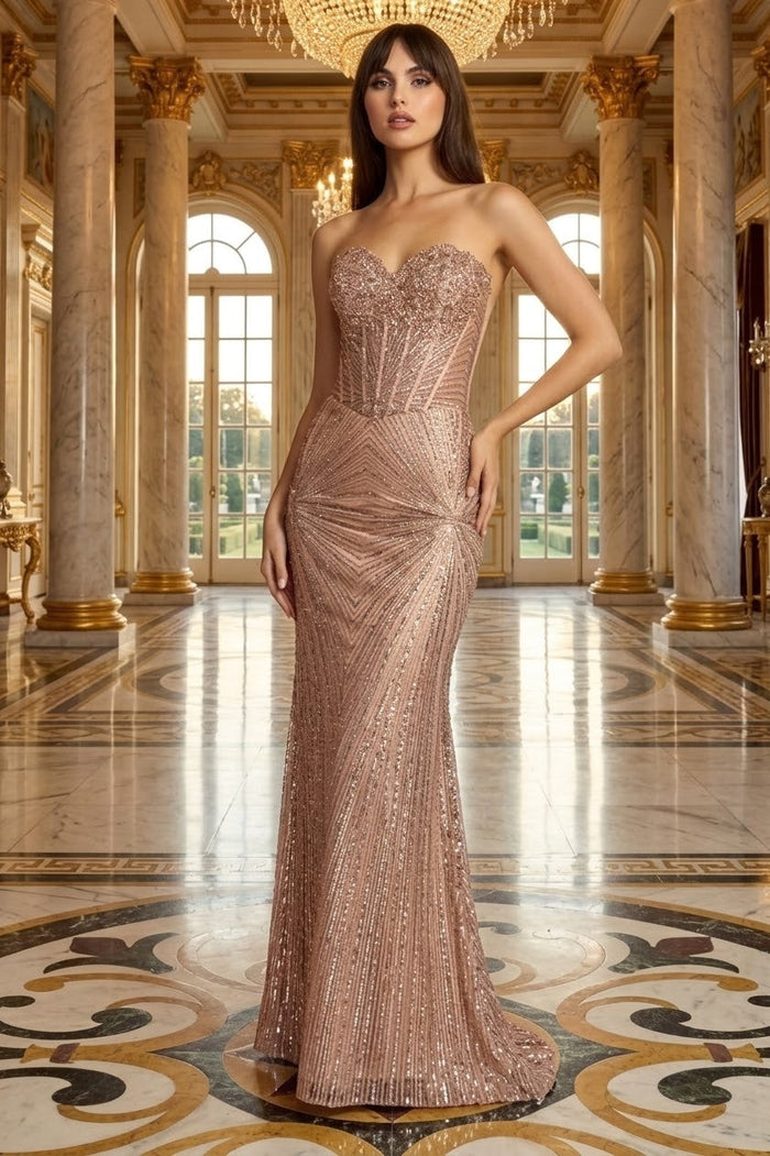 Adora Design 3279 Strapless Beaded Corset Mermaid Prom Dress