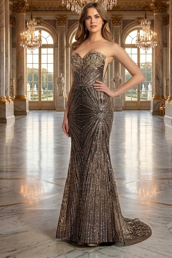 Adora Design 3279 Strapless Beaded Corset Mermaid Prom Dress