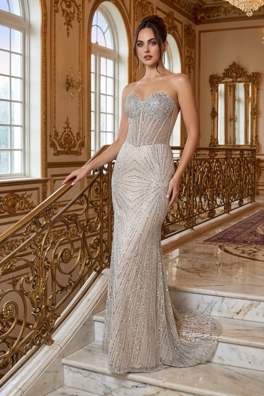 Adora Design 3279 Strapless Beaded Corset Mermaid Prom Dress