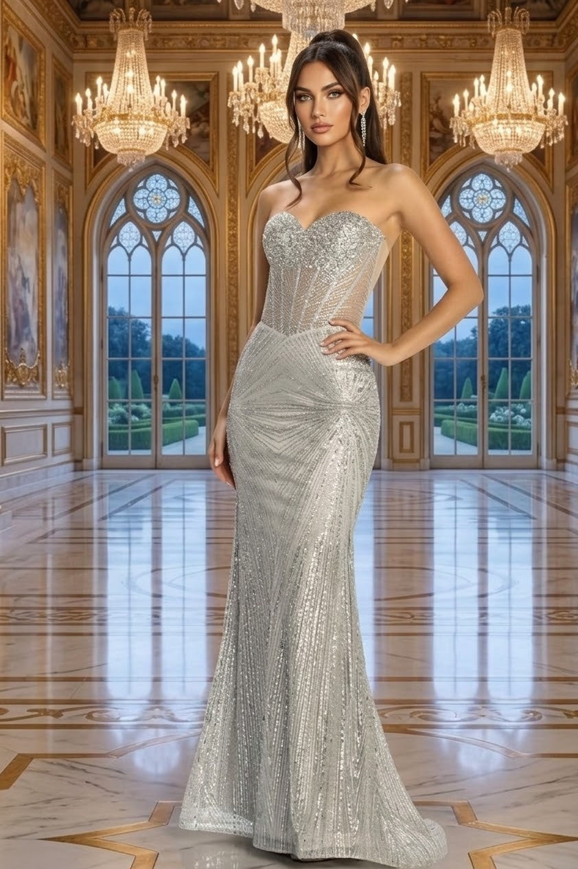 Adora Design 3279 Strapless Beaded Corset Mermaid Prom Dress