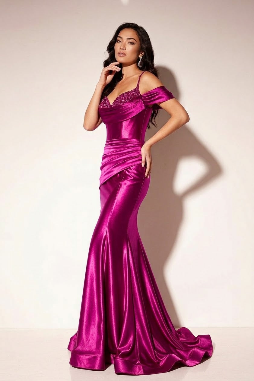 Satin Off Shoulder Mermaid Dress by Lucci Lu 1313
