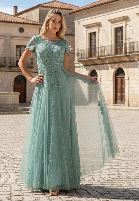 Eva USA 5261 Monochrome Appliqué Tulle Mother of the Bride Gown
