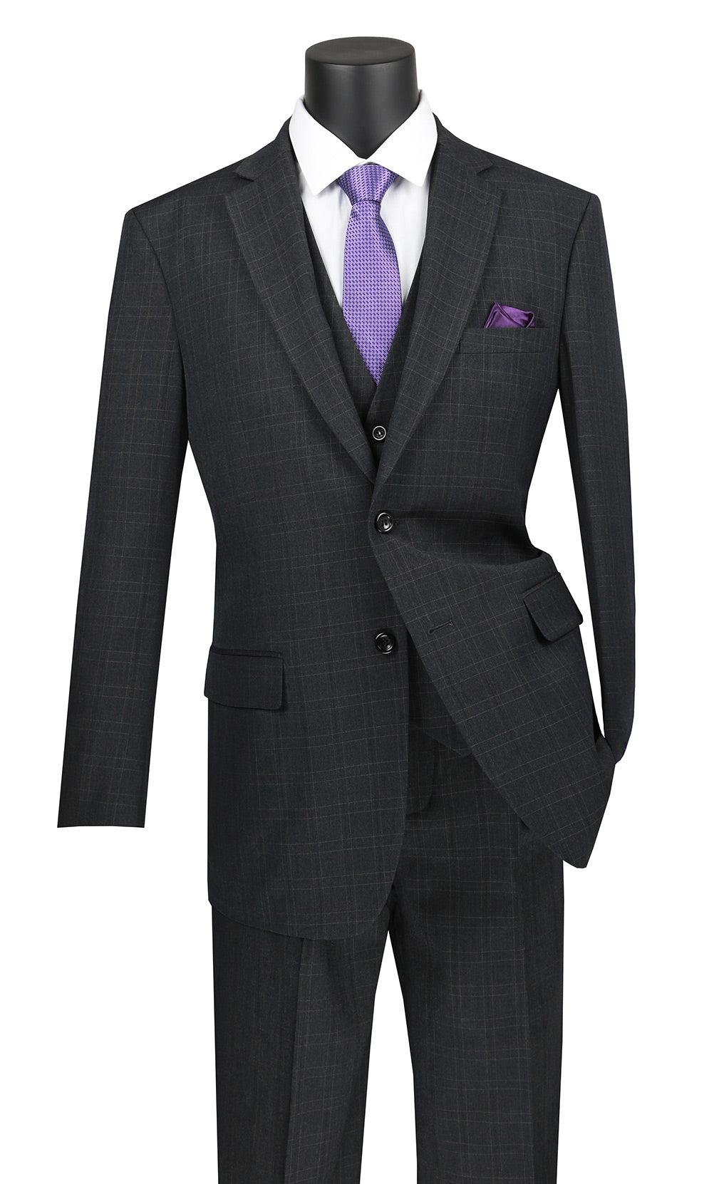Olympia Glen Plaid 3 Piece Black Suit