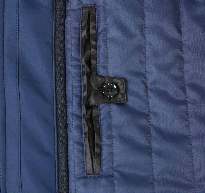 Navy Wool Blend Slim Short Coat with Zipper