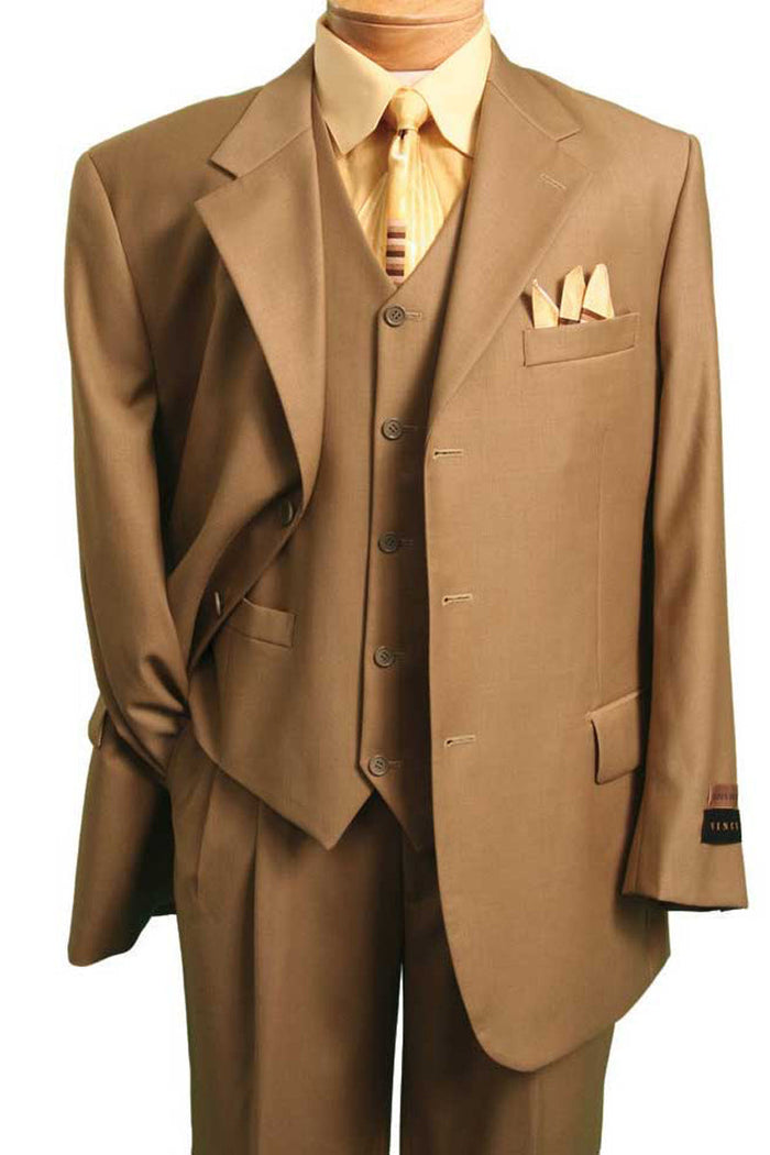 2 Button Vested Wool Feel Suit - Britishi Khaki
