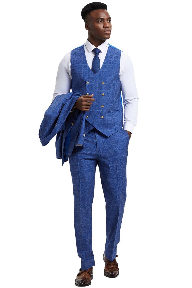 Stacy Adams Blue Windowpane Suit & Vest