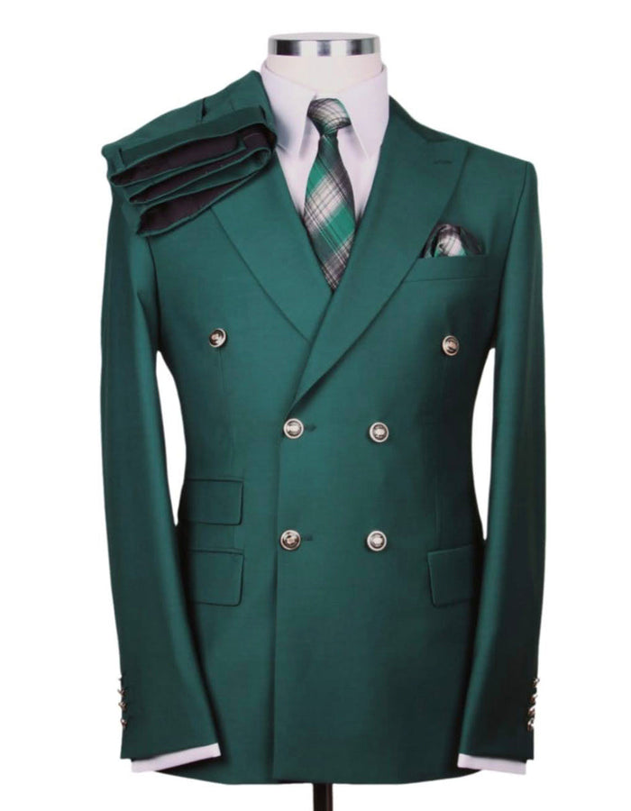 Double Breasted Suit, Gold Buttons, Hunter Green