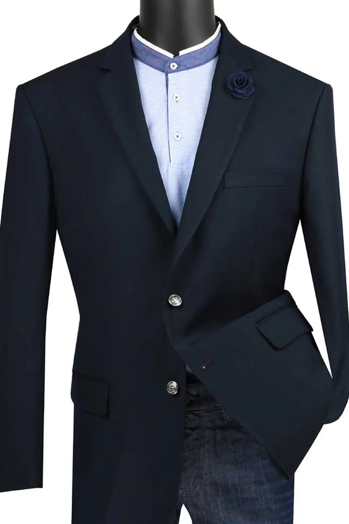 Refined Navy Blue Classic Fit Blazer – Mens 2 Button Sport Jacket